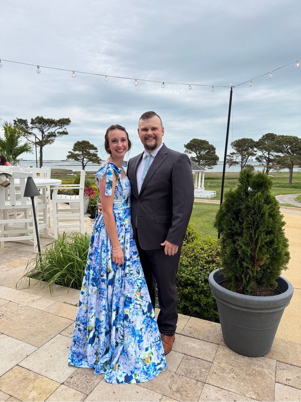 Floral Blue Maxi Dress with Tie Straps - Picture 3 of 15